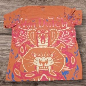 Von Dutch Vibrant Orange Tee with Tiger and Snake